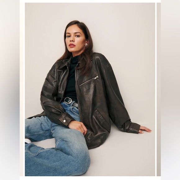 Reformation Veda Marco leather oversized jacket xs pit stop - Picture 3 of 8